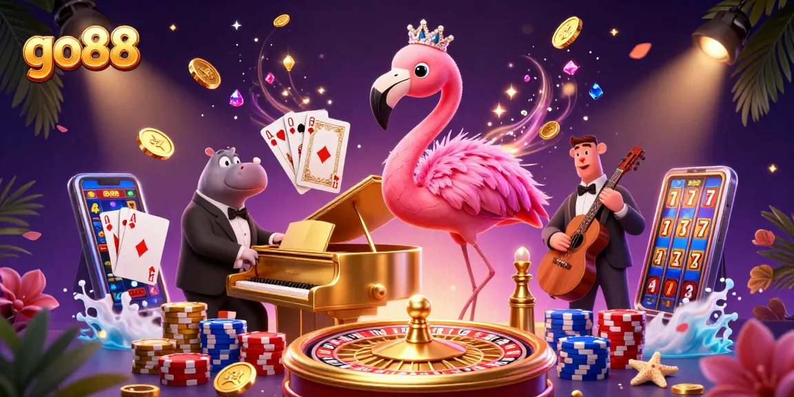 Experience go88's thrilling casino atmosphere with vibrant characters and dynamic gaming elements.
