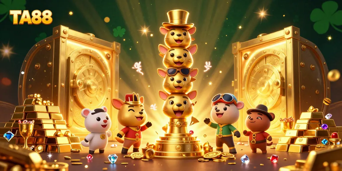 Engage with TA88 by spinning the vibrant totem pole and uncovering treasures in this immersive casino scene.