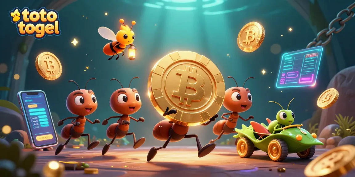 Engage in thrilling toto togel action with dynamic ants heisting a giant poker chip.