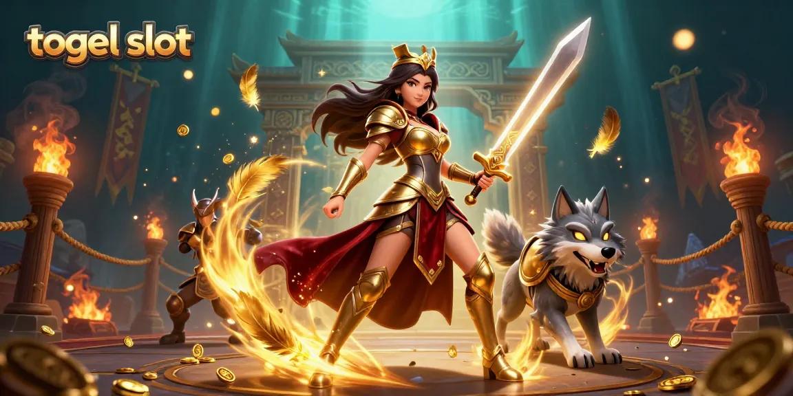 Engage in thrilling togel slot gameplay with a warrior queen and her glowing companion.