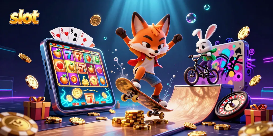 Mainkan slot seru dengan karakter kartun di ilustrasi kasino yang dinamis dan penuh warna.