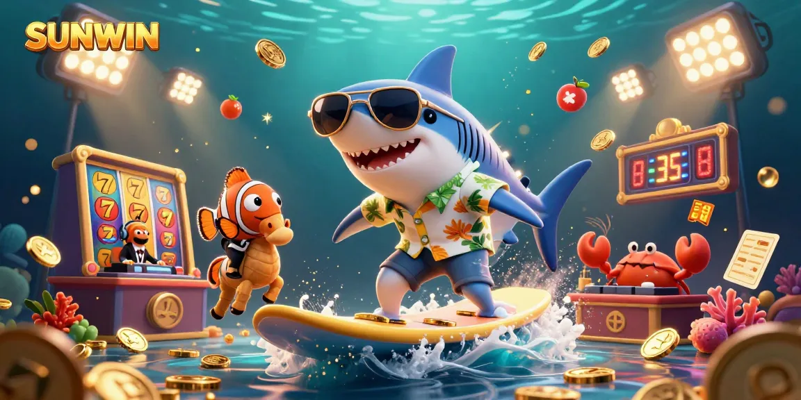 SUNWIN casino immersive experience with cartoon characters amidst vibrant 3D casino elements for engaging gameplay.