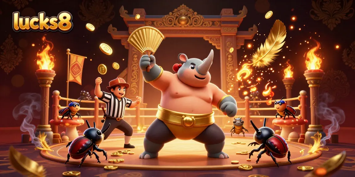 Experience the thrill of lucks8 as playful beetles engage in an exciting gambling showdown amidst vibrant golden coins.