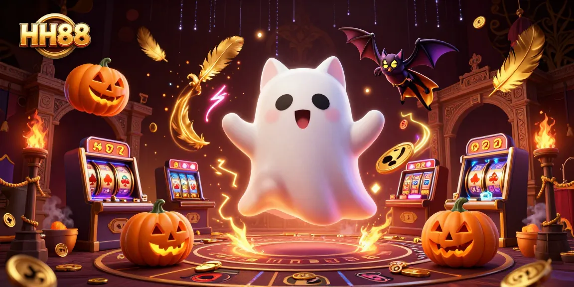 Engage with HH88's haunted casino adventures and spin slot reels in a ghostly scene.