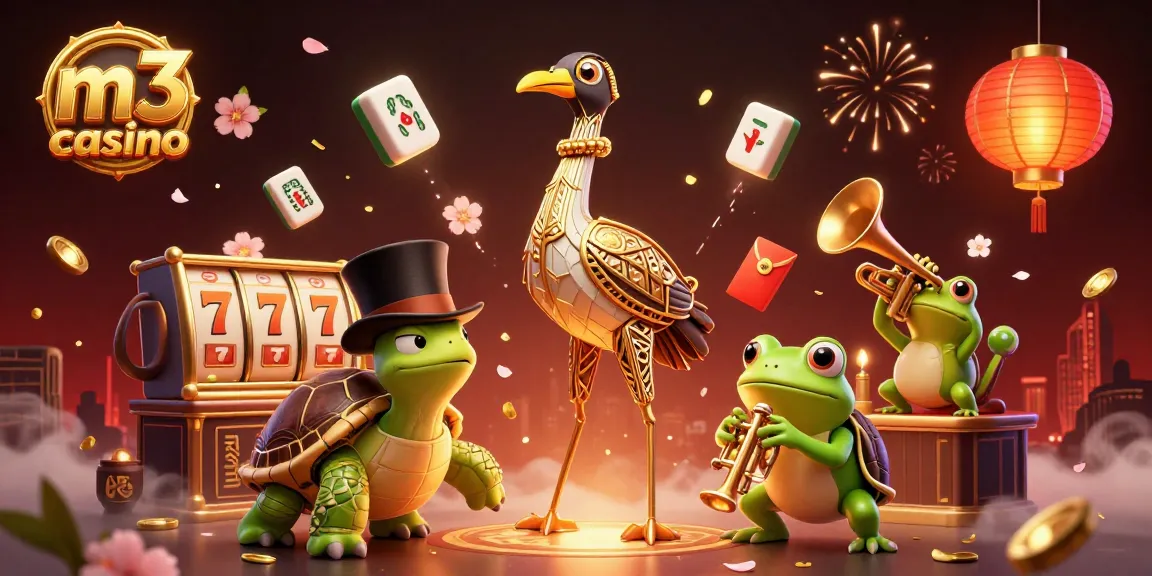 Experience action at m3 casino with a vibrant 3D illustration of lively characters and engaging game elements.
