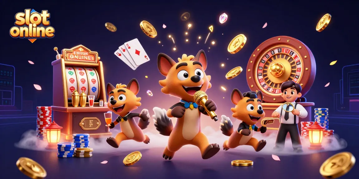 Spin the slot online with a vibrant 3D casino scene featuring hyenas in action.