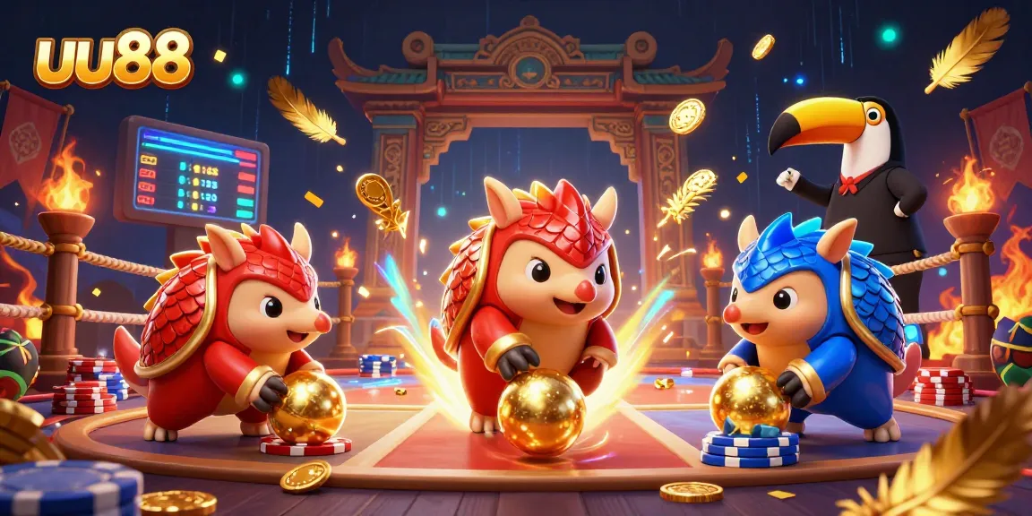 uu88 rivals pangolins compete in a dynamic casino bowl game scene with poker chips.