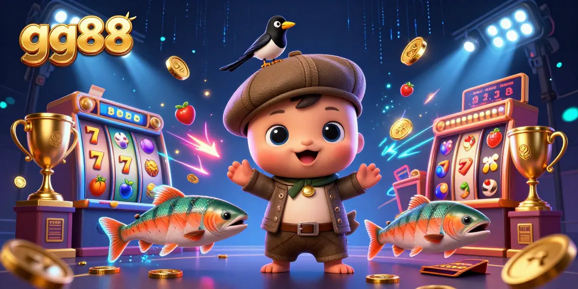 Engage with gg88's exciting slots featuring spinning reels and vibrant symbols amidst dynamic characters.