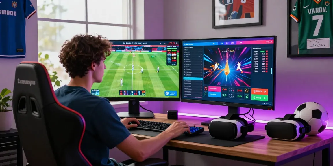 Engaged user enjoying Velki Live sports betting with dual-screen setup featuring cricket and football live streams.