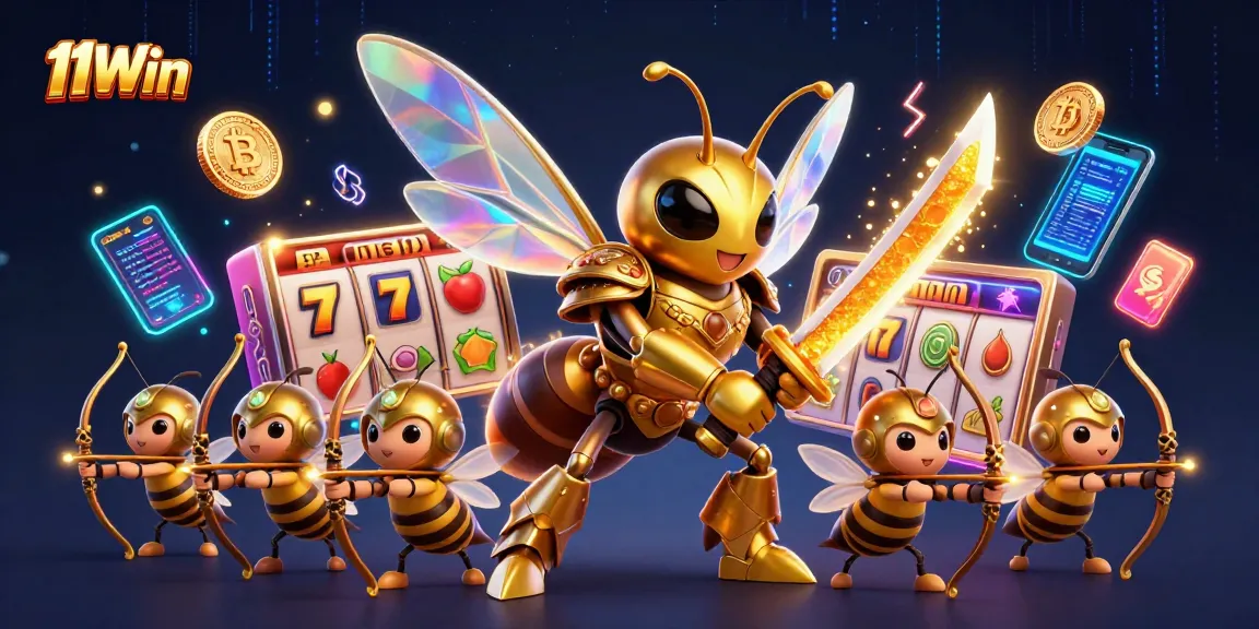 Engage in thrilling gaming at 11Win with vibrant slot reels captured in this dynamic illustration.