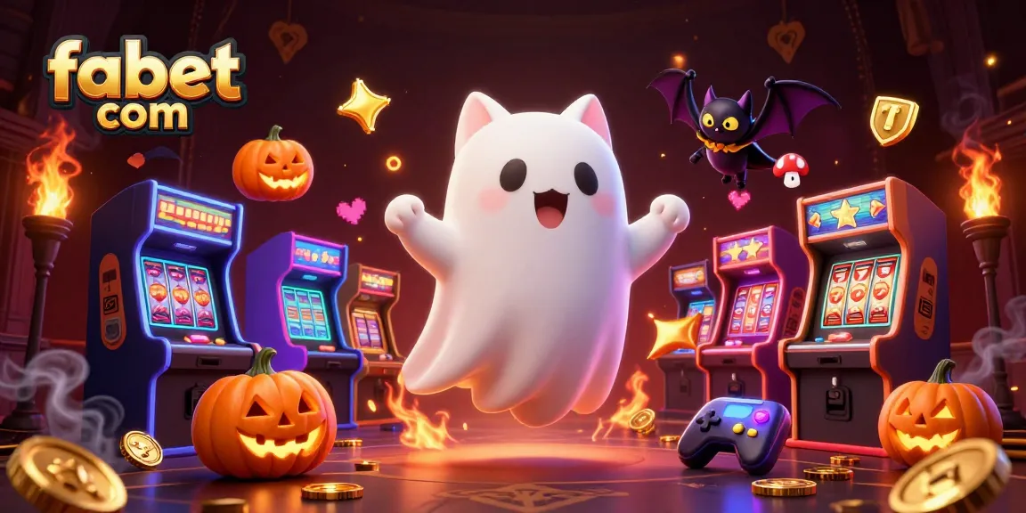 Engage with fabet com's thrilling casino experience, featuring friendly ghost cat and vampire bat in a haunted casino.