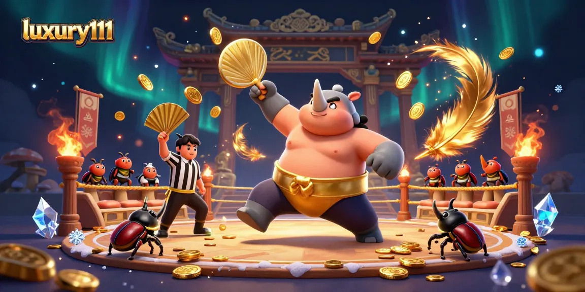 Engage with the thrilling environment of luxury111, featuring animated beetles competing in a lively casino atmosphere.