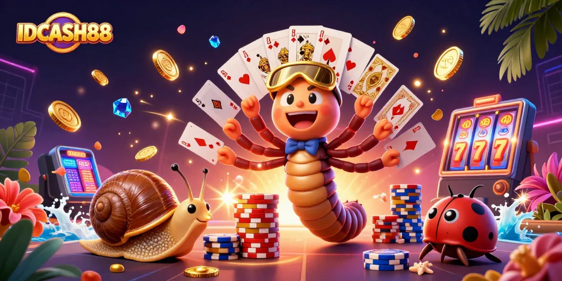 IDCASH88 offers thrilling casino action with a dynamic millipede dealer, sparkling gems, and vibrant chip stacks.