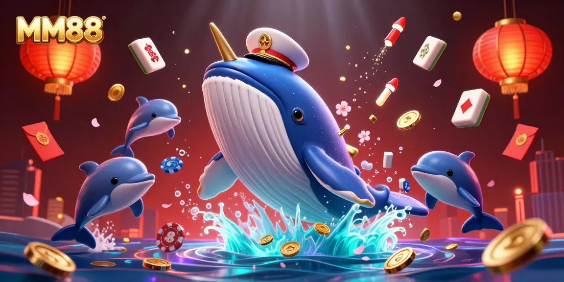 Engage in thrilling gameplay with MM88, featuring playful dolphins, a majestic whale, and vibrant casino elements.