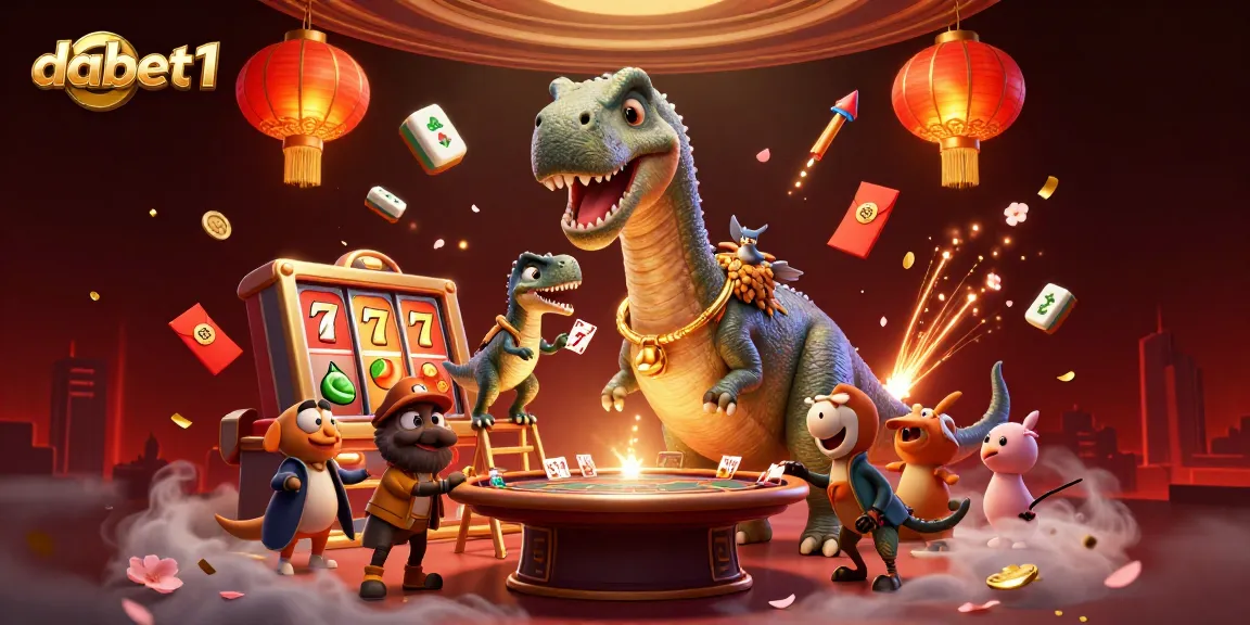 Experience exciting gameplay with dabet1 in a dynamic casino scene featuring whimsical dinosaurs and vibrant elements.