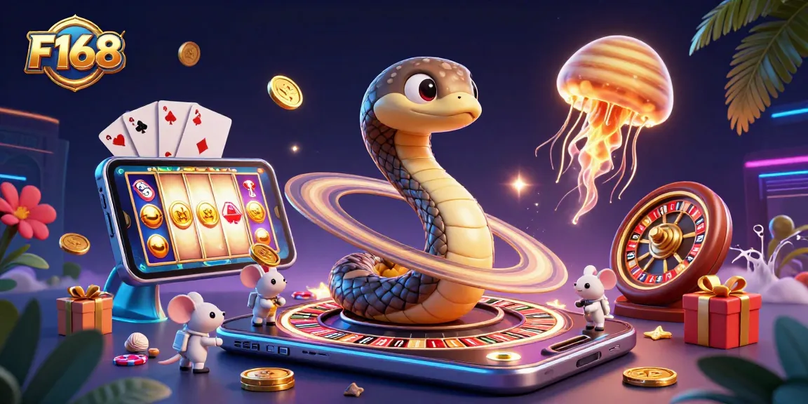 Experience the thrill of F168 with cosmic characters and vibrant casino elements in action.
