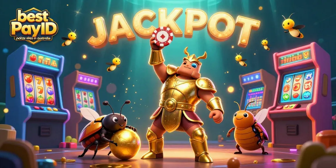 Engage with the best PayID pokies sites in Australia, showcasing a vibrant 3D casino illustration filled with excitement.