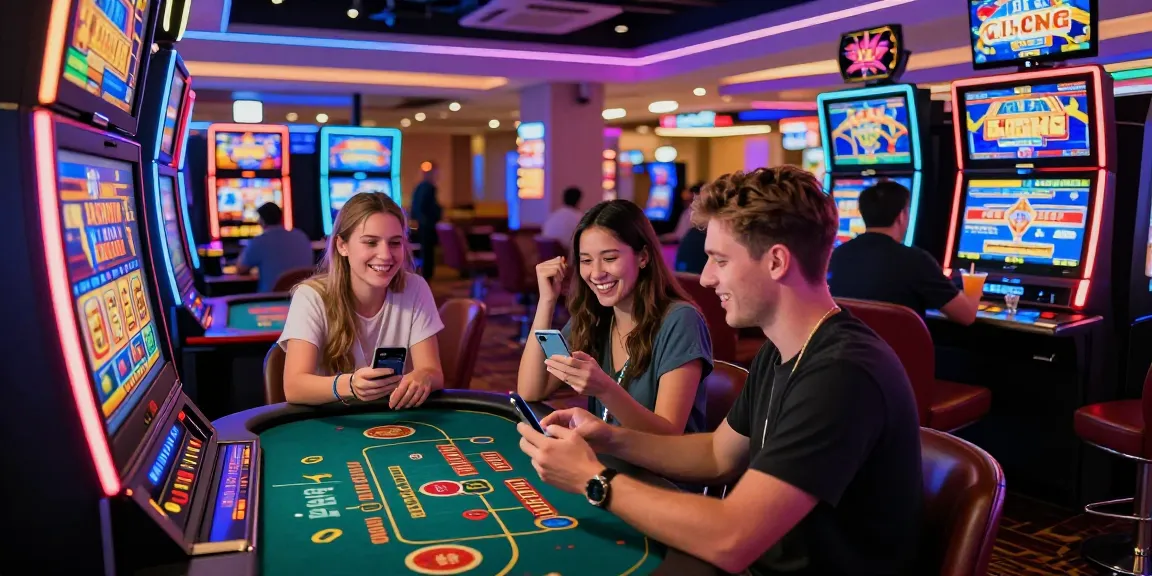 Best credit card casinos showcase lively gaming atmosphere with players enjoying various games and making deposits.