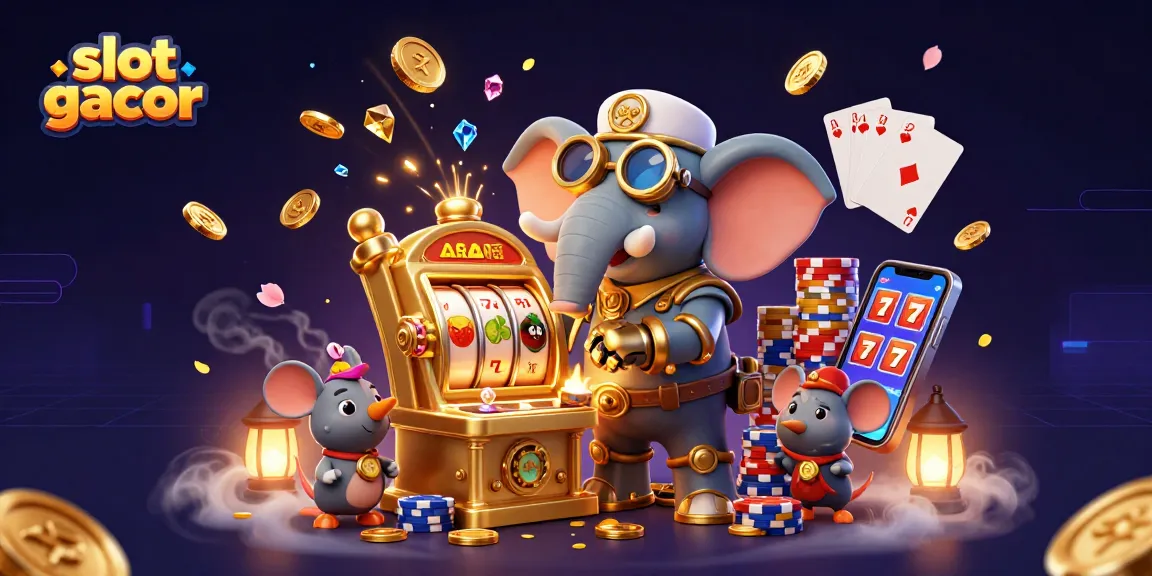 Memainkan slot gacor dengan mesin slot emas yang dikelilingi uang dan permata berkilauan.