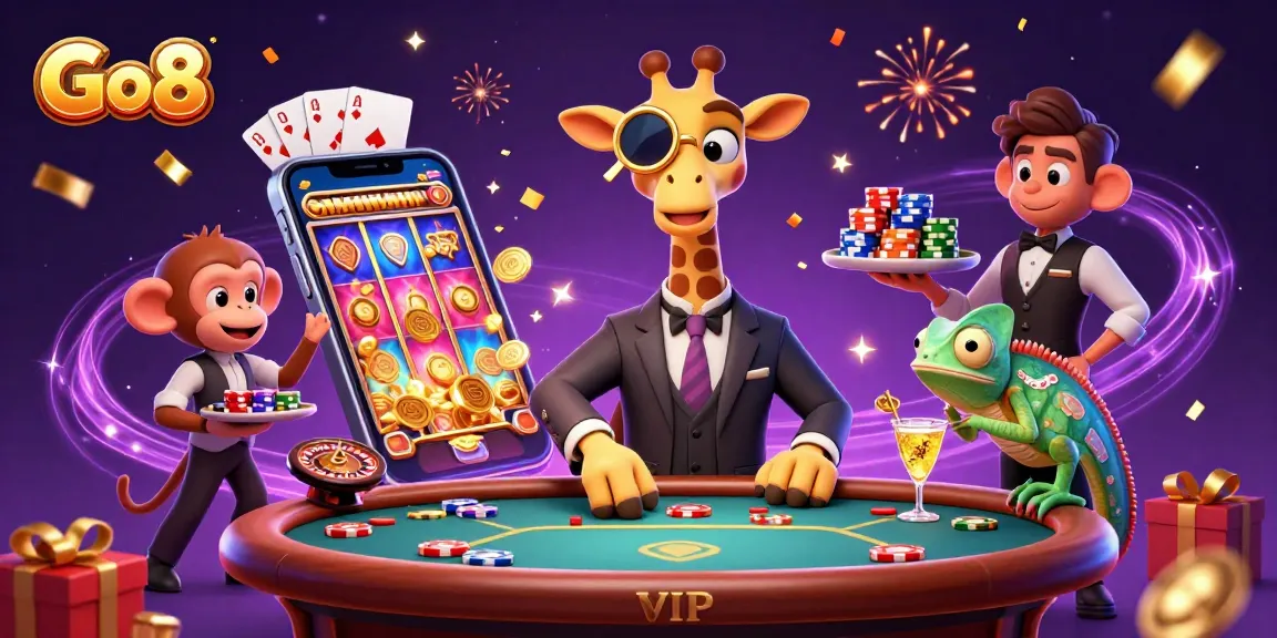 Engage in thrilling gambling at Go8 with a high-roller giraffe and dynamic casino action.