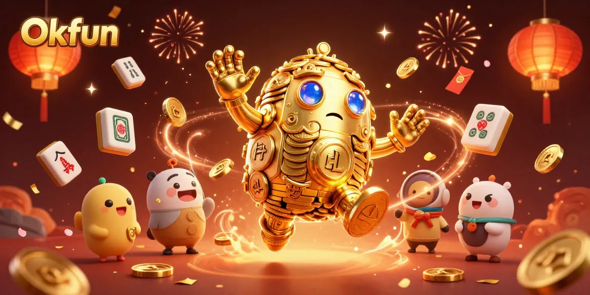 Experience excitement with Okfun's vibrant 3D casino scene filled with festive game elements.