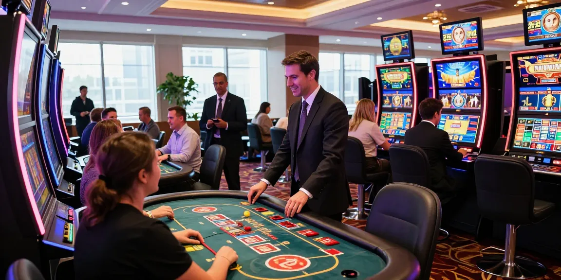 Exciting gaming experience at 78win casino with players enjoying table games and slots in a vibrant atmosphere.