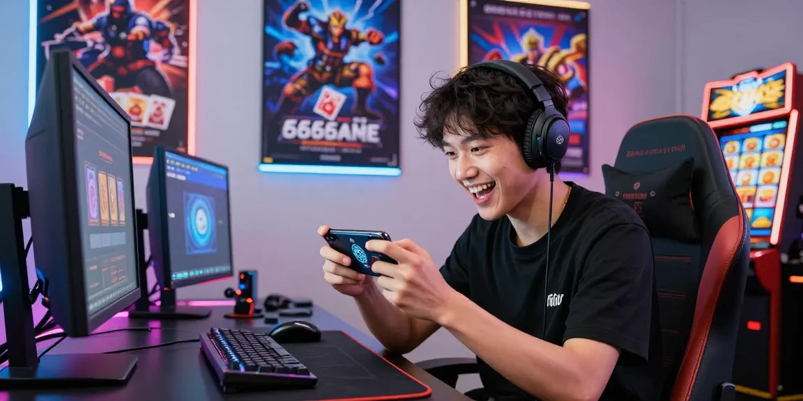Player engaging with 666W Game, highlighting gaming accessories and vibrant atmosphere.